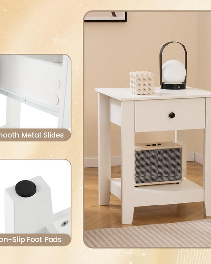 Drawer 1/2-Tier Bedside Table with Storage Open Shelf