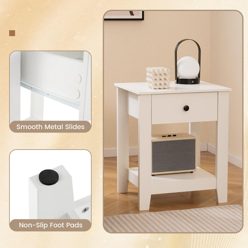 Drawer 1/2-Tier Bedside Table with Storage Open Shelf