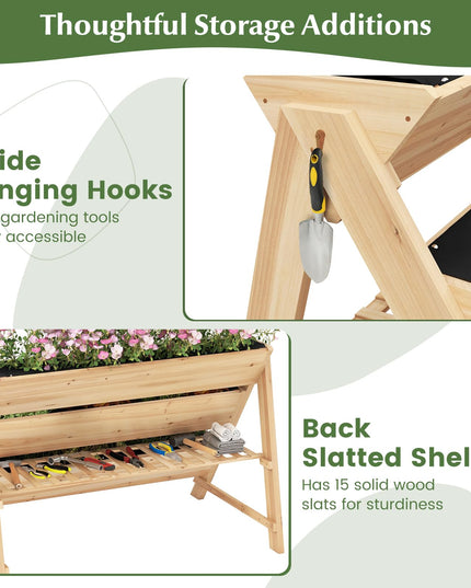 Giantex 3-Tier Raised Garden Bed, Wooden Vertical Planter Box with Storage Shelf