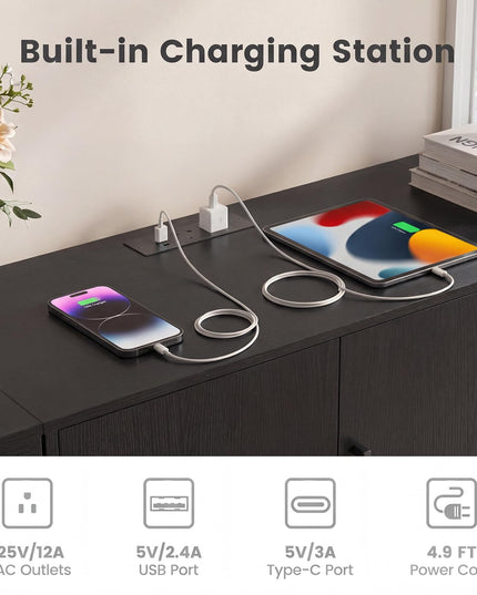 Meuble TV LED Giantex pour téléviseur 85 pouces | Meuble TV moderne avec prises de courant