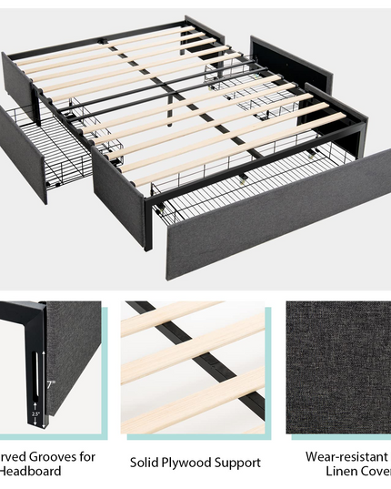 Full Size Platform Bed Frame with 3 Storage Drawers - Giantex