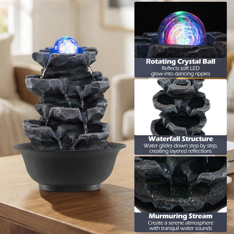 Fontaine à eau de table Giantex Stacked Rock Cascade pour la relaxation au bureau ou à la maison