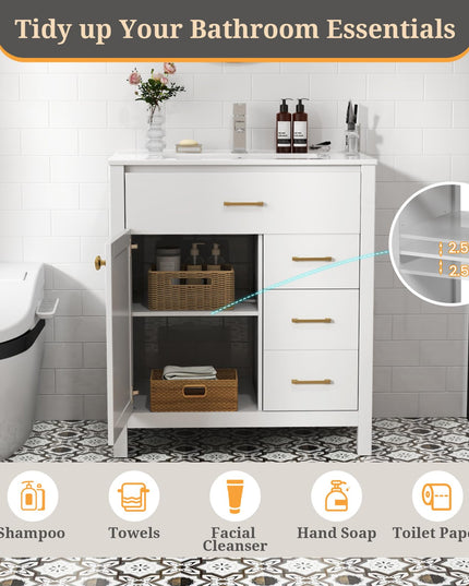 Giantex 30” Bathroom Vanity with Sink, Ceramic Basin Combo with 2 Drawers, 1 Door, 1 Flip-Out Drawer