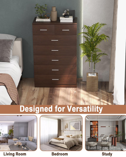 Giantex 7 Drawers Dresser for Bedroom - Wooden Chest of Drawers with Anti-toppling Device