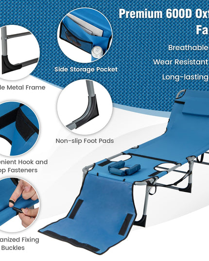 Giantex Folding Beach Tanning Chair - Outdoor Chaise Lounge Chair, 5-Position Adjustable Lounger with Face Hole