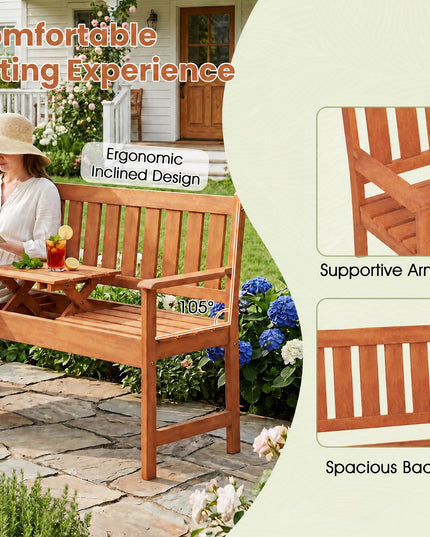 GIANTEX 59" 2-Person Outdoor Bench with Pull-Out Center Table