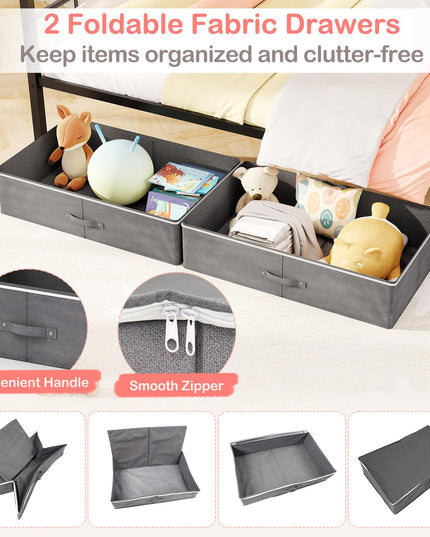 Giantex Metal Montessori Full Size House Bed with 2 Storage Drawers Noise Free