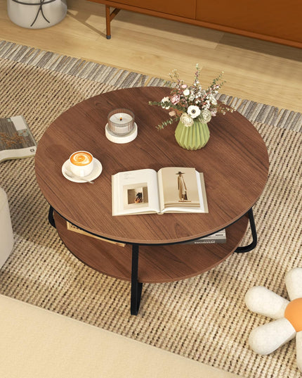 Giantex 2-Tier Round Coffee Table, 33.5" Wood Coffee Table with Open Storage Shelf