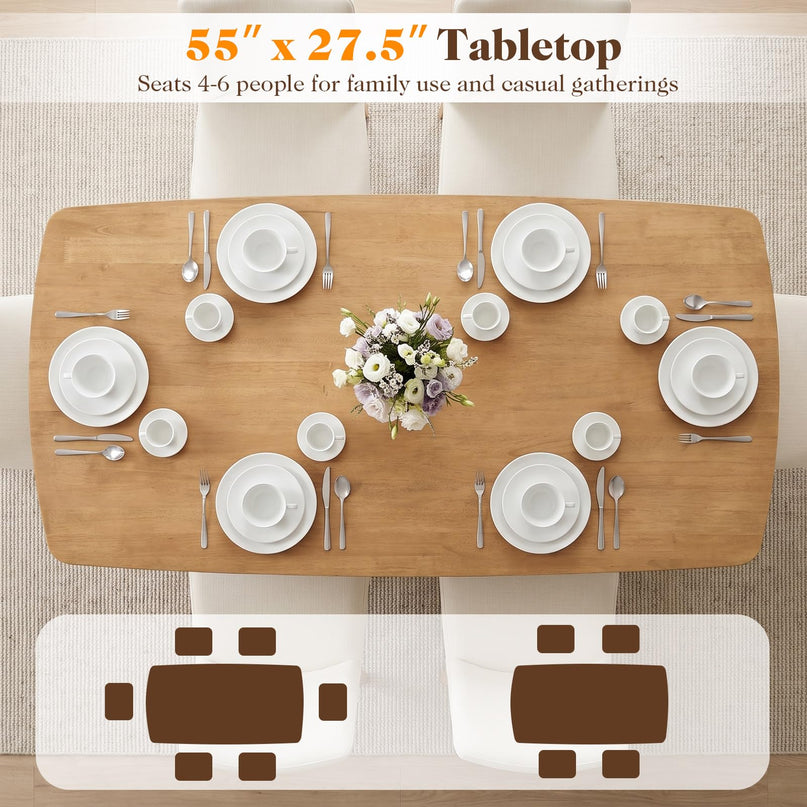 Giantex 55" Solid Wood Rectangular Dining Table for 4-6 (55" x 27.5" x 30")