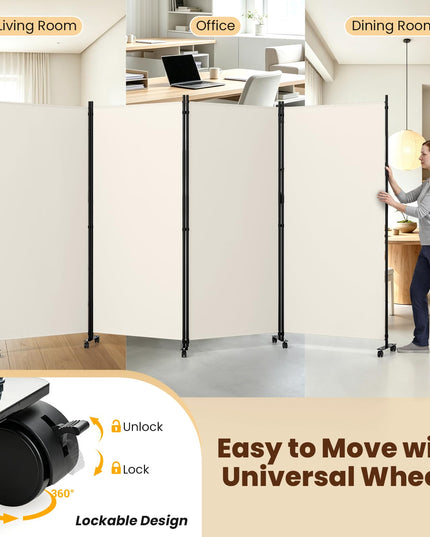 Giantex 4-Panel Folding Room Divider with Wheels( 137'' x 71'')