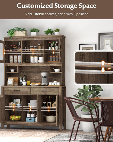 Giantex Kitchen Pantry Cabinet, 78.5” Tall Buffet Hutch Cabinet with Microwave Countertop