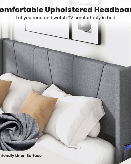 Giantex Bed Frame with Wingback Headboard