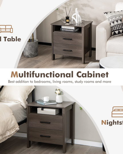 Giantex Nightstand w/2 Drawers, Set of 2 End Table w/Wood Grain
