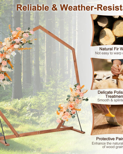 Giantex 7 FT Heptagon Solid Wood Arbor for Wedding Backdrop Stand