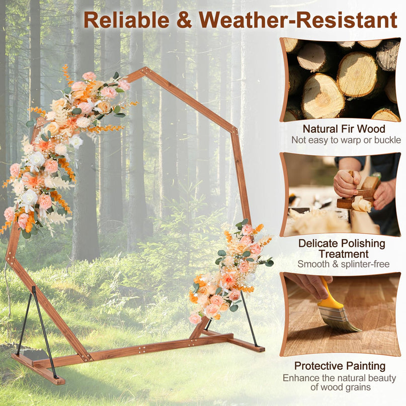 Giantex 7 FT Heptagon Solid Wood Arbor for Wedding Backdrop Stand