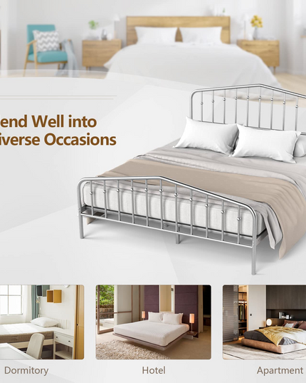 Metal Queen Bed Frame w/ Heavy Duty Steel Slat and 9-Leg Support
