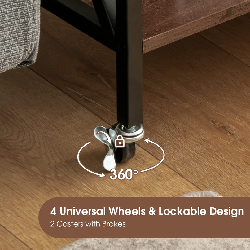 Giantex Record Player Stand, Vinyl Record Storage Table w/ 3 M-shaped Dividers & 4 Rolling Wheels, Rustic Brown