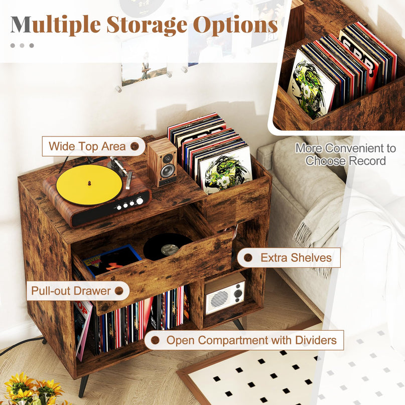 Giantex Large Record Player Stand with Charging Station