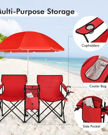 Giantex Camping Chairs Double Folding Chair with Canopy