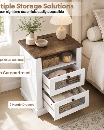 GIANTEX 2-Drawer Nightstand with Charging Station & Open Storage (1/2)