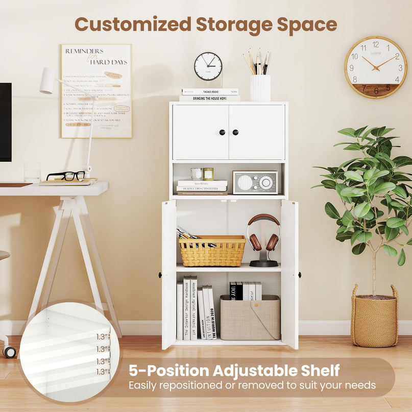 Giantex 44" Tall Bookshelf Modern Bookcase with Doors & Adjustable Shelf