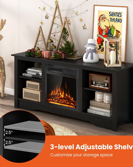 Giantex Fireplace TV Stand for TVs Up to 65”, Entertainment Center with Adjustable Shelves