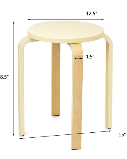 4-Pack Bentwood Stack Stools, 18.5-Inch Portable Stools with PU Leather Round Top, Non-Slip Foot Mats