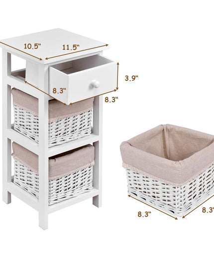 Giantex Wooden Nightstand 3-Tier Modern Bedside Table with 1 Drawer and 2 Storage Baskets