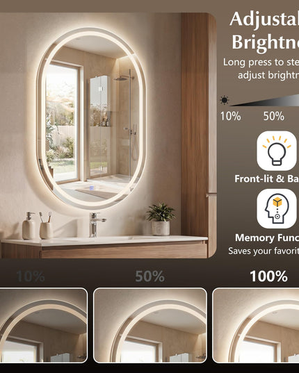 GIANTEX 20" x 32" Capsule Bathroom Mirror with Front-Lit & Backlit