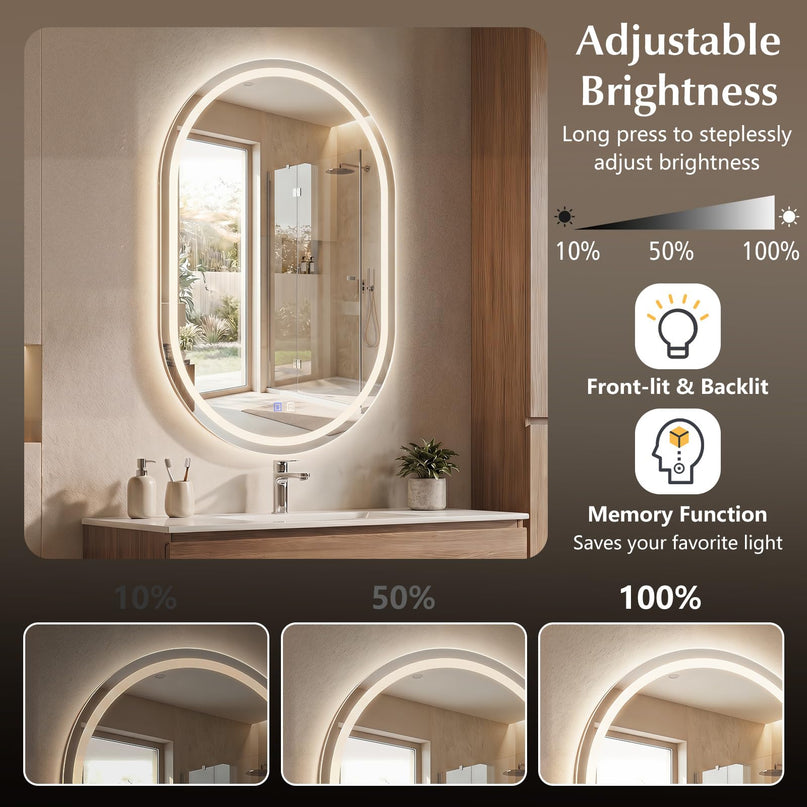 GIANTEX 20" x 32" Capsule Bathroom Mirror with Front-Lit & Backlit