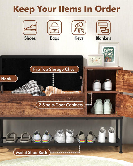 Giantex Shoe Bench with Storage - Entryway Bench with Shoe Rack, Flip Top Storage Box, 2 Door Cabinets, Padded Cushion