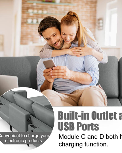 Giantex 4 Seat Convertible Sofa Couch, 123" L Sectional Sleeper with 2 or 1 USB Ports Socket