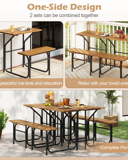 Giantex Single Picnic Table Bench Set with Rectangular Tabletop