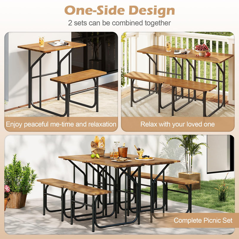 Giantex Single Picnic Table Bench Set with Rectangular Tabletop