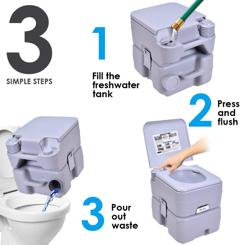 Portable Toilet 5.3 Gallon with T-Shaped Flush System