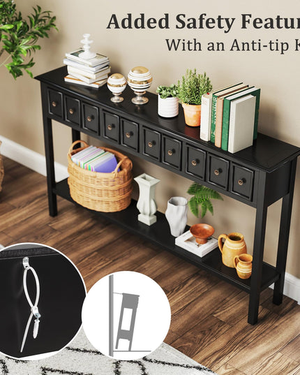 Giantex 60" Entryway Table with 4 Drawers and Open Storage Shelf
