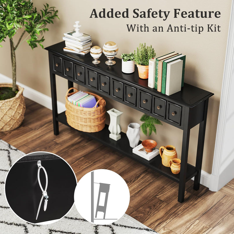 Giantex 60" Entryway Table with 4 Drawers and Open Storage Shelf