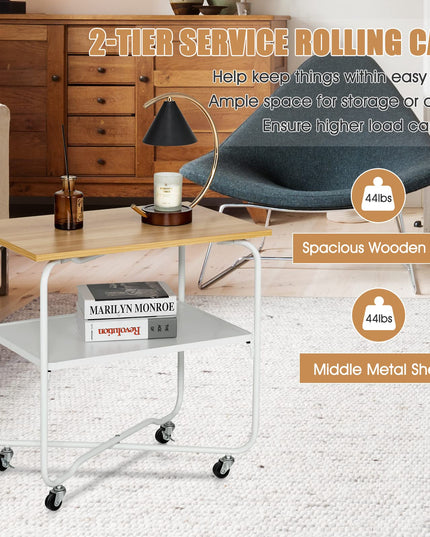 End Table on Wheels, 2-Tier Rolling Storage Cart - Giantex