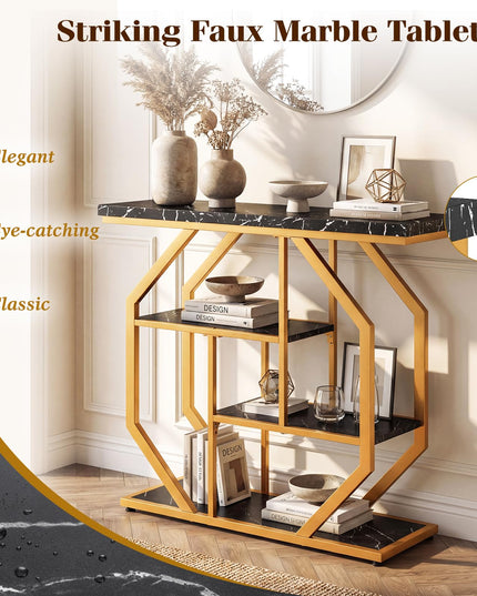 Giantex Console Moderne à 4 Niveaux de 40 Pouces avec Étagères de Rangement et Cadre Métallique Géométrique
