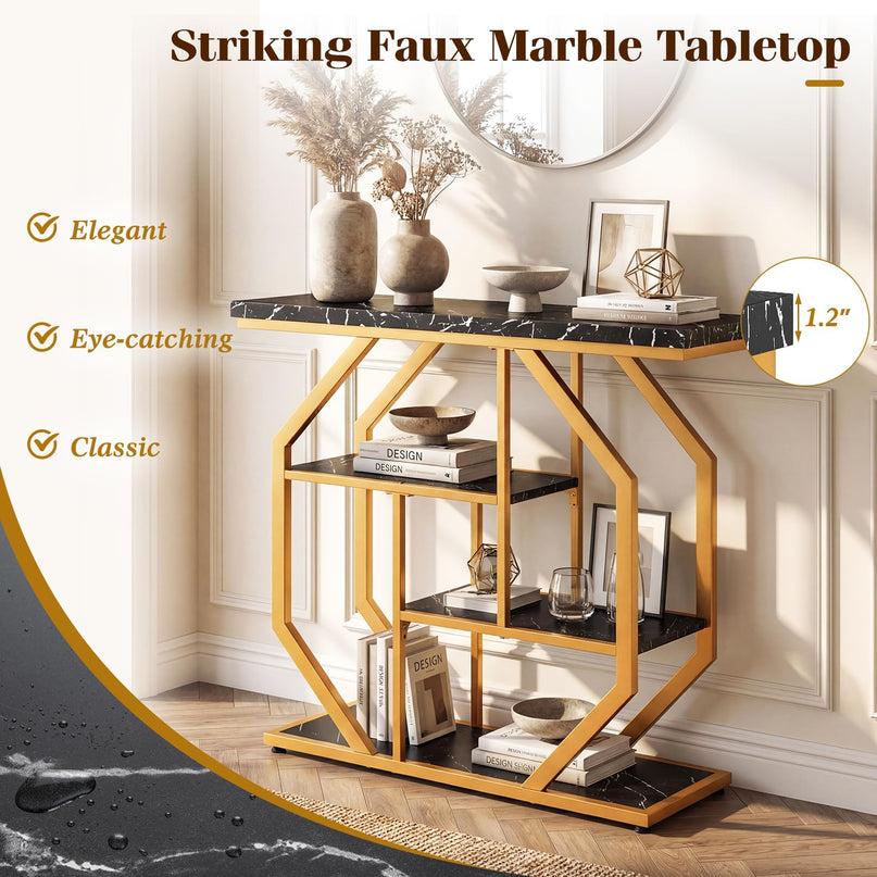 Giantex Console Moderne à 4 Niveaux de 40 Pouces avec Étagères de Rangement et Cadre Métallique Géométrique