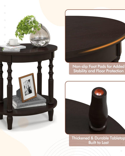 Giantex End Table with Storage Shelf Set of 2, 24.5" Oval Round Side Table with Solid Wood Legs
