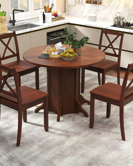 Giantex 42” Round Dining Table, Modern Kitchen Table with Pedestal Base, Solid Wood Frame