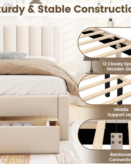 Cadre de lit Queen Size Giantex avec tiroir de rangement