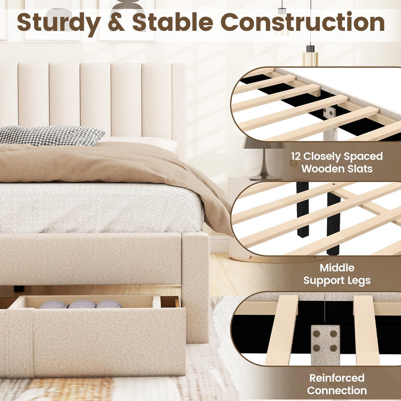 Giantex Queen Size Bed Frame with Storage Drawer