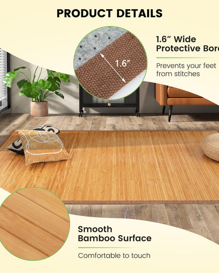 Giantex 5’ x 8’ Bamboo Area Rugs - Floor Mat with Anti-Slip Backing, Durable Roll-up Floor Rug, 60” x 96” Indoor Mat Rug