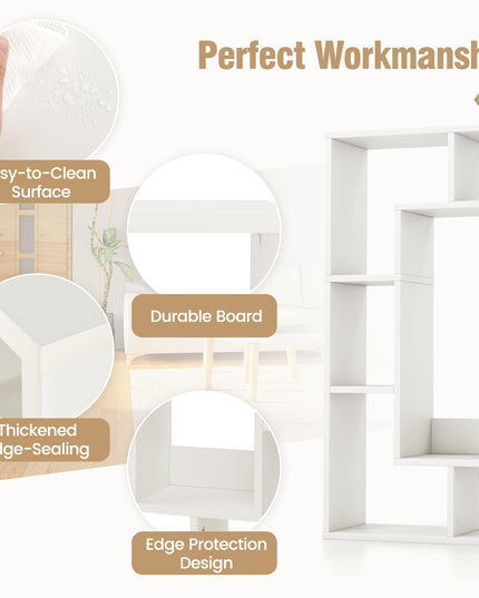 Giantex 7-Cube Bookcase White, Modern Freestanding Wooden Rectangular Bookshelf with Anti-Tipping Kits