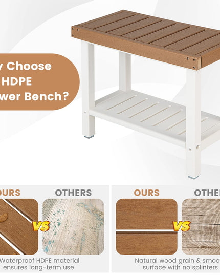 Giantex Shower Bench Stool Waterproof - HDPE Shower Seat with Storage Shelf for Shaving Legs