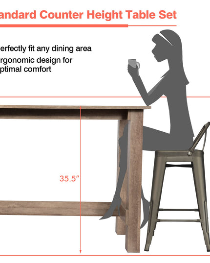 Giantex 5 Pieces Dining Table Set, Rectangular Counter Height Table w/ 4 Metal Bar Stools