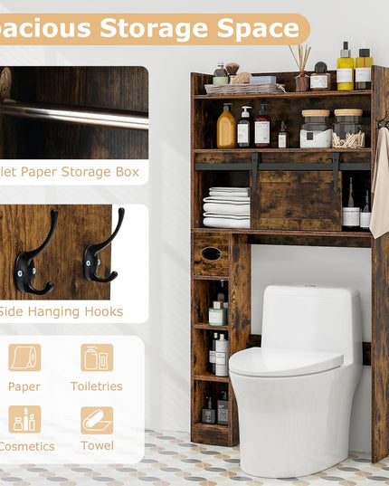 Giantex Over The Toilet Storage Cabinet, 6-Tier Freestanding above Toilet Rack with Gliding Door