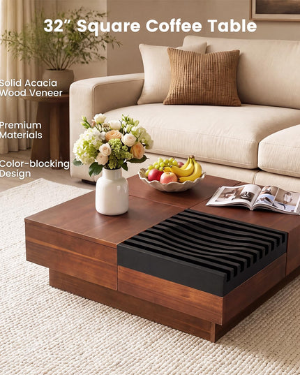 GIANTEX 32" Square Coffee Table with Sliding Top